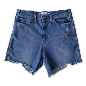 Levi Strauss Signature Womens High Rise Denim Jean Shorts Blue Distressed Frayed